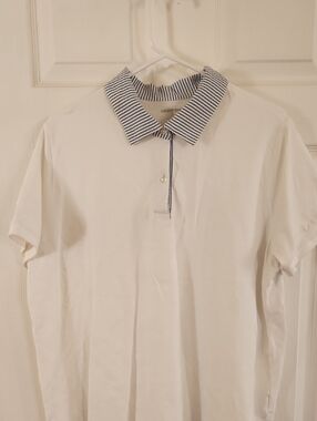 Lands End Blue/White Striped-Collar Polo-Type Shirt